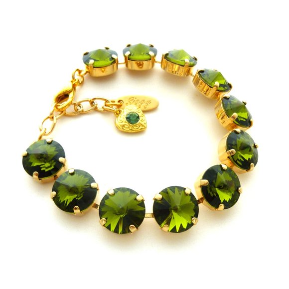 Swarovski Crystal Olivine Green Rivoli Tennis Bracelet, Assorted Finishes - Picture 5 of 8
